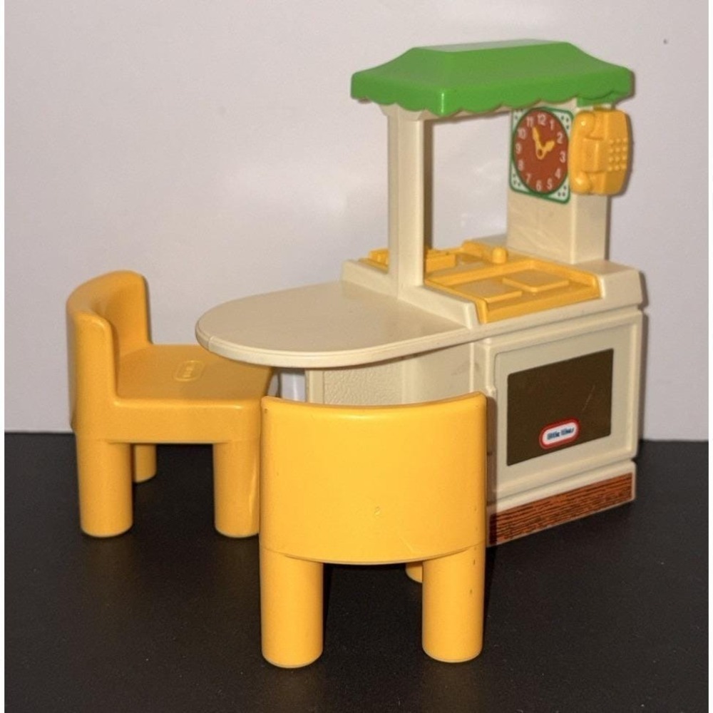Vintage Little Tikes Party Kitchen Island Dollhouse Furniture, 2 Chairs 1989